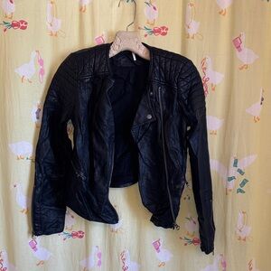 Free People Black Quilted Faux Leather Jacket